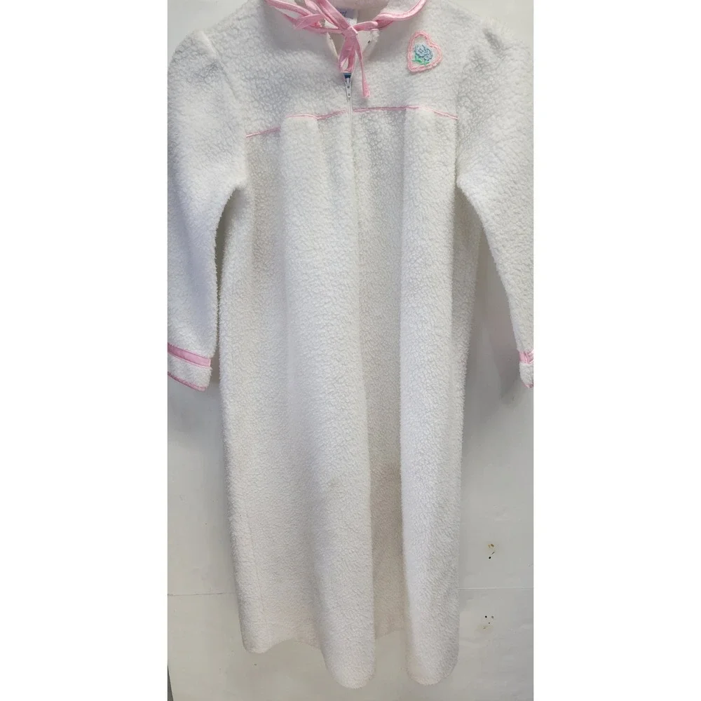 Vtg Heart Warmers Kids Fleece‎ Robe Heart Applique Zipper Sleepwear Size 7